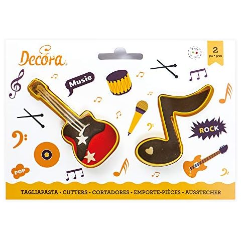 Set of 2 Cookie Cutters Rock Music in the Shape of Musical Note and Electric Guitar - Cookie Cutters for Creating Fantastic Cakes and Decorations - Ideal for Sugarpaste Decorations Cover