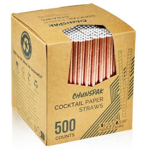 Chunspak Rose Gold Paper Cocktail Straws, 5.75 inch, 500 counts, Disposable Short Small Drinking Straws for 8oz 10oz Cups