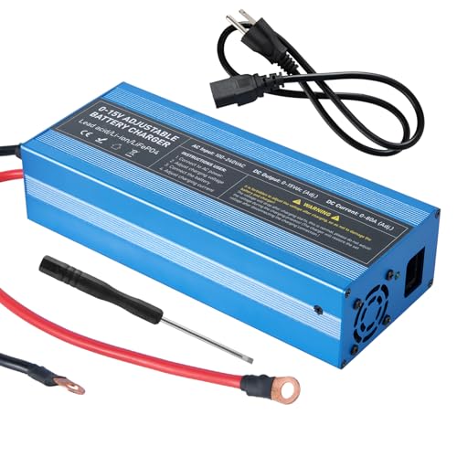 60A High Power Adjustable LiFePO4 Battery Charger, 0-15V Voltage/Current Regulation, LiFePO4 Battery Trickle Charger, Battery Maintainer, for 12.6V and 14.6V LiFePO4 Batteries, Supports Fast Charging