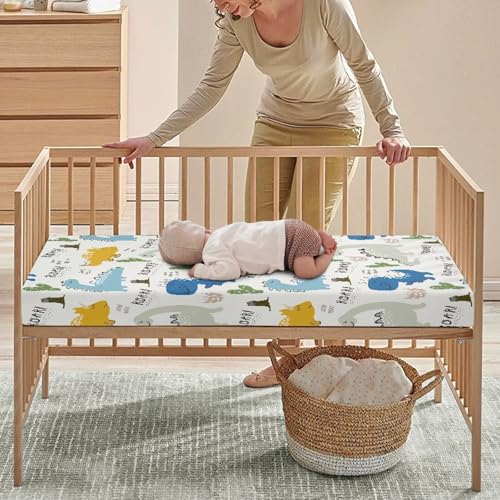 Image of Dinosaur Group Fitted Crib Sheet Cactus and Dinosaur Baby Crib Sheet Fit Standard Crib and Toddler Mattress,Crib Mattress Sheets for Boys Girls 28 inchx52 inch