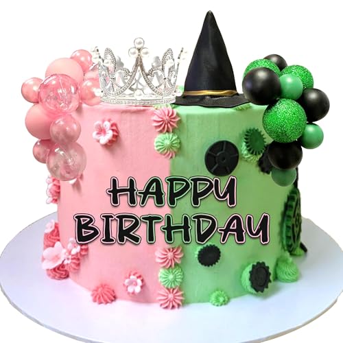PEMOTYST Witch Party Supplies Silver Crown and Black Women Witch Hat Black Green Mini Balloons Cake Topper Fantasy Cake Decoration Balls for Birthday Cake Decoration