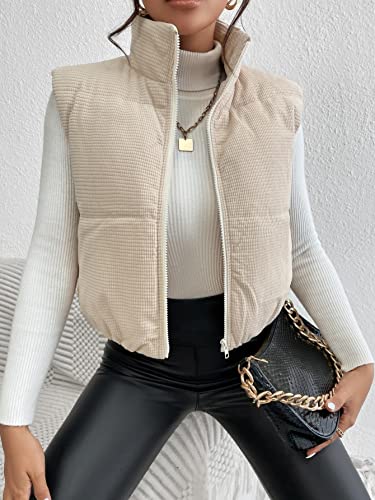 WDIRARA Women's Sleeveless Collar Zipper Front Crop Puffer Vest Casual Coat Outwear4
