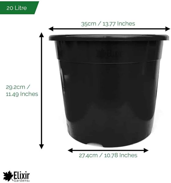 Elixir Gardens Round Black Recycled Plastic Garden Plant/Shrub/Flower Pots with Reinforced Rim | Various sizes (1 to 60 litres) & various quantities available (from 2 to 1000) 20L x 2 - 2