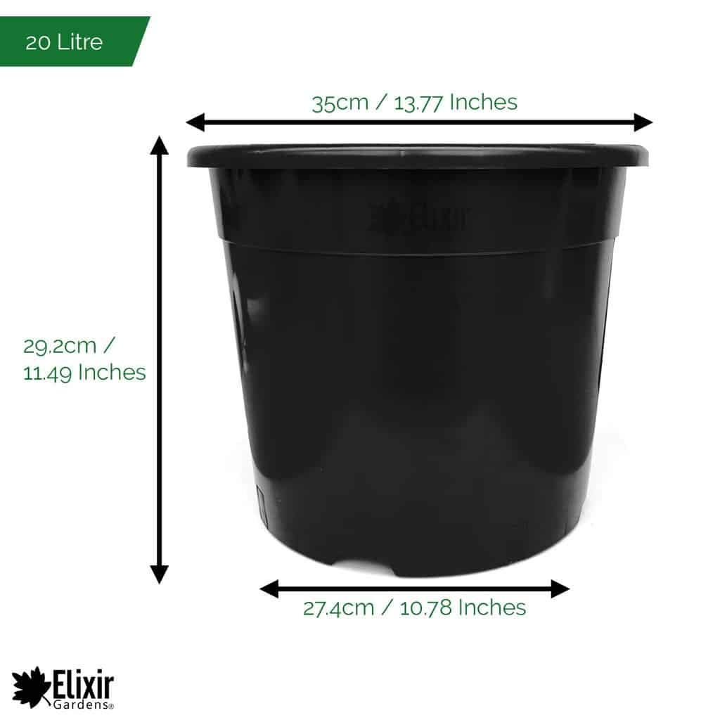 Elixir Gardens Round Black Recycled Plastic Garden Plant/Shrub/Flower Pots with Reinforced Rim | Various sizes (1 to 60 litres) & various quantities available (from 2 to 1000) 20L x 2 - 2