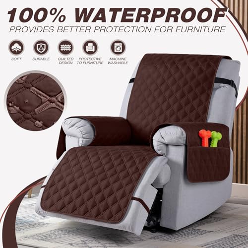 Image of TAOCOCO 100% Waterproof Recliner Covers, Recliner Sofa Covers with Leg Straps, Reversible Recliner Couch Cover for Reclining Chair, Washable Couch Protector for Pets Kids(1 Seater 28 inch, Coffee)