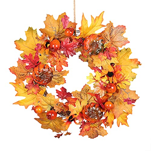 Couronne d'automne de 15.7 pouces avec feuilles d'érable et citrouille