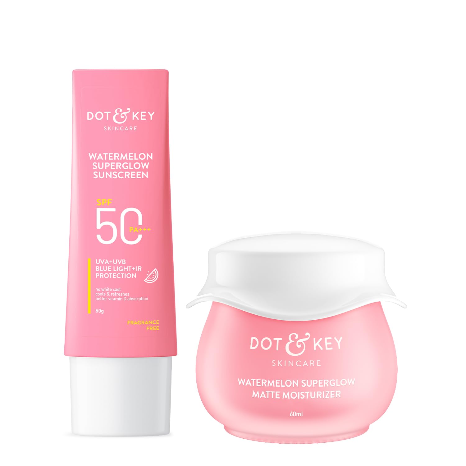 Dot & Key Watermelon Skin Care Combo (Sunscreen SPF 50 PA+++ 50gm & Moisturizer 50gm) | For Normal, Oily & Combination Skin | Controls Excess Oil | UV/UVA Protection