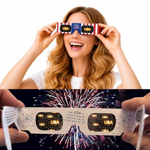 American Paper Optics America 250 Holiday Specs 3D HoloSpex Glasses Holographic USA 12pk - Look Through Patriotic Glasses for Americas 250th Anniversary and Watch USA Appear Before Your Eyes