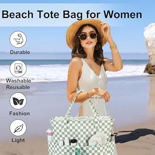 Image of LEDAOU Large Beach Bag Women Waterproof Sandproof Zipper Beach Tote Pool Bag for Swim Gym Grocery Travel with Wet Pocket