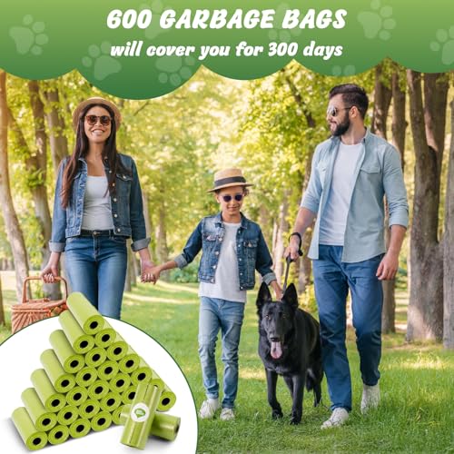KOMABLEN 600 Stück Hundekotbeutel biologisch Abbaubar, 40 Rollen Kotbeutel für Hunde, Auslaufsicher Hundebeutel Kot, Tragbar Dick Hundetüten Hundezubehör mit Kotbeutelspender 33x22.8cm