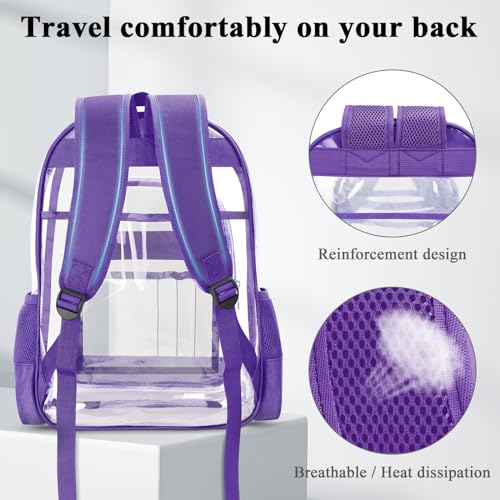 Image of KIMNERPU Clear Backpack, Heavy Duty PVC Transparent Backpack with Reinforced Straps, See Through Multiple Pockets Large Capacity Bookbag for Concert Work Security Travel Festival (Purple)