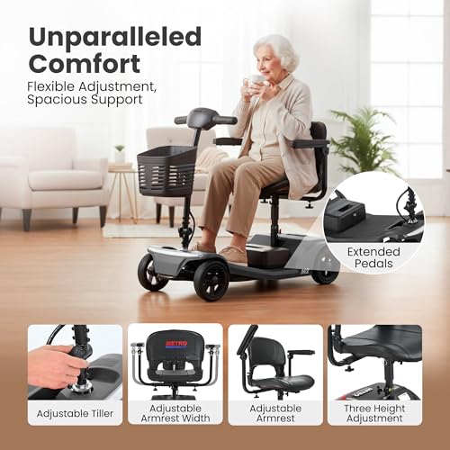 Image of Mobility Scooter for Adults and Seniors M2 Black, 15-20 Miles Long Range Electric Scooter, 260W Motor, 330 LBS Capacity, LED Headlight, Electromagnetic Brake, USB Port, Adjustable Tiller