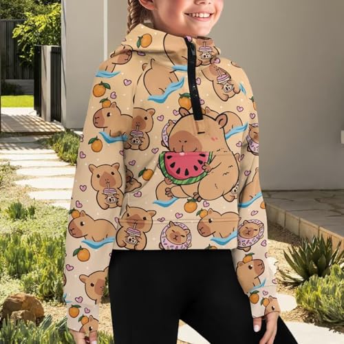 Graphic Hoodies for Girls Zip Up Sweatshirt Cute Clothes for Kids Fall Outfits Preppy Pullover with Pockets 5-144