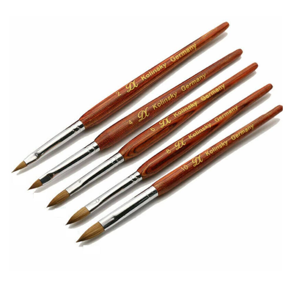 TECKEEN Kolinsky Sable - Juego de pinceles acrílicos para uñas de madera roja