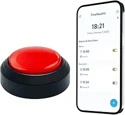 Despertador grande falante com botão para deficientes visuais, demência e alívio do estresse de Parkinson com mensagens de voz e aplicativo iOS e Android para lembretes fáceis e configuração de tempo