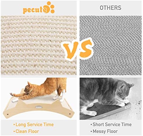 pecute Cat Scratching Pad,Woven Sisal + Carpet Cloth Double-Sided Durable Cat Scratcher Wooden Structure Kitty Scratching Pads Cat Lounger (42x27.5cm)