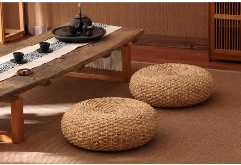 Natural Fiber Floor Cushion - Perfect for Meditation, Yoga, and Relaxation (Banana Leaf Half,Diameter 40 * 40 * Height 15 cm)