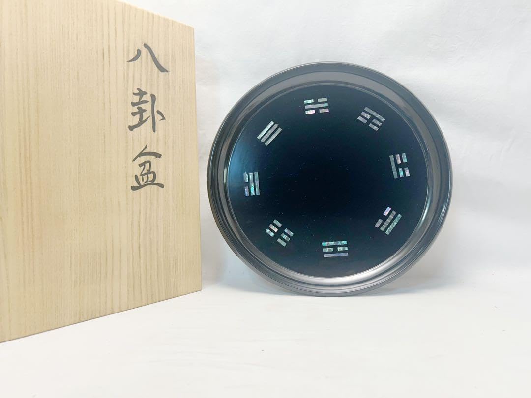 茶道具 助田宗明木製黒塗 螺鈿細工 青貝 八卦盆 共箱