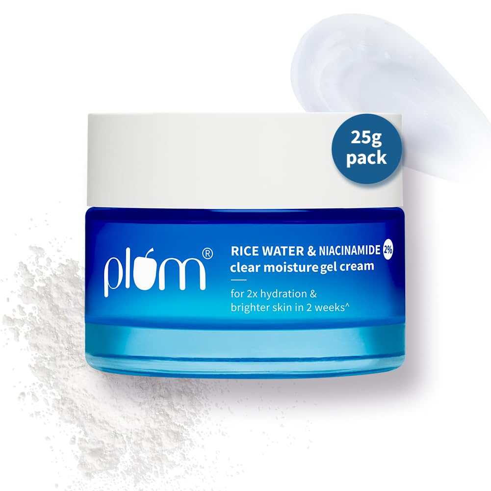 Plum 2% Niacinamide & Rice Water Superlight Gel Cream Moisturizer for Face | Oil-Free Hydration | Brightens, Fades Blemishes | Dermat-Tested | All Skin Types | Women & Men | 100% Vegan | 25 g