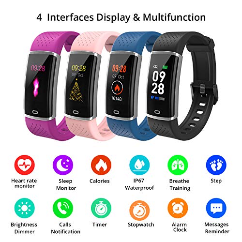 Fitpolo Fitness Watch Activity Tracker with Heart Rate Monitor Calorie Step Counter, Sleep Monitoring Pedometer Waterproof Smart Bracelet for Women Men Kids(Pink)