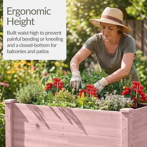 Image of Best Choice Products 48 inch x 24 inch x 30 inch Raised Garden Bed with Extra Deep 16 inch Depth, Elevated Wood Planter Box Stand for Backyard, Patio, Balcony, Natural Fir Wood - Pink