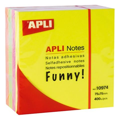 APLI - Cube Notepad Sticky Notes 75 x 75 mm 400 Sheets Yellow Pink Green and Orange Bright Cover