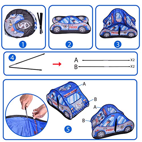 image for FUN LITTLE TOYS Police Car Pop Up Play Tent for Kids, Toy Playhouse fo