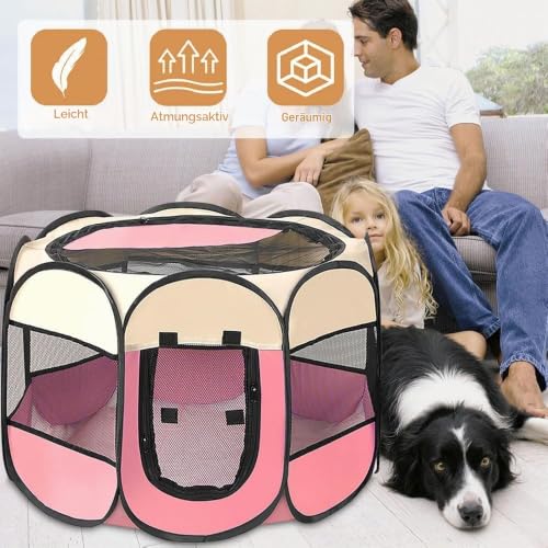 Lighterday Tragbarer Welpenauslauf,Welpenlaufstall Hundebox Faltbar Katzengehege,Wasserdichtes Oxford-Tuch Laufstall Hund,Katzenkäfig Hundekäfig für Katzen,Hunde,Kaninchen (Braun, S, 8)