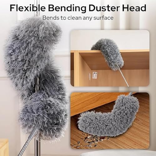 Image of Long Handle Microfiber Feather Ceiling Duster for Home Dust Cleaning 1pcs 100 Inch Extendable Pole & 2pcs Replaceable Bendable Brush for Cleaning High Cobweb Stick high Ceiling Fan Cleaner