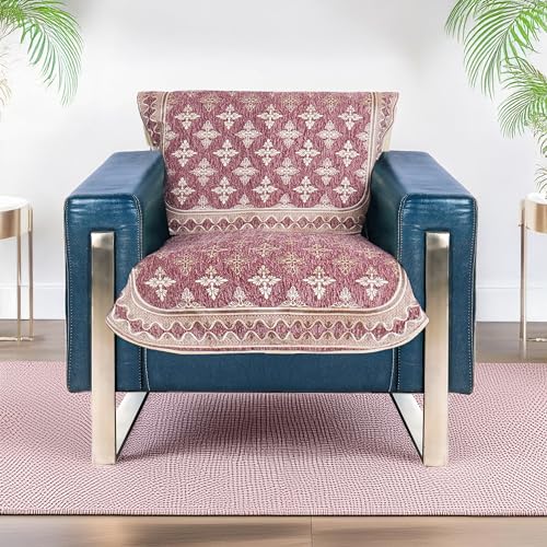 Image of Premium Chenille Woven Anti-Slip 1 Seater Sofa Cover | L-Shape Sofa Seat Protector for Living Room | Durable & Stylish Slipcover - Onion Pink-Floral