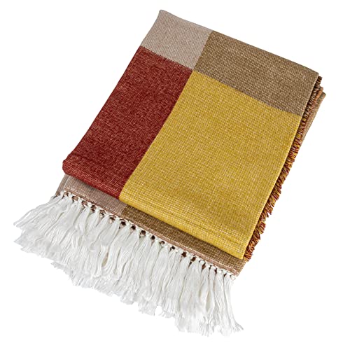 Bloomingville Cotton Blend Throw Blanket With Block Print And Fringe, Multicolor #TOP10