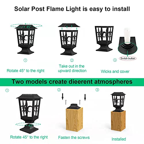 Bebrant Solar Post Light, Flickering Flame Post Cap Led Lamp, Solar Powered 2 Modes Waterproof Lighting For Outdoor Deck Fence 4X4 5X5 6X6 Post Top Pathway Garden Patio Yard Decoration (2 Pack) #TOP3