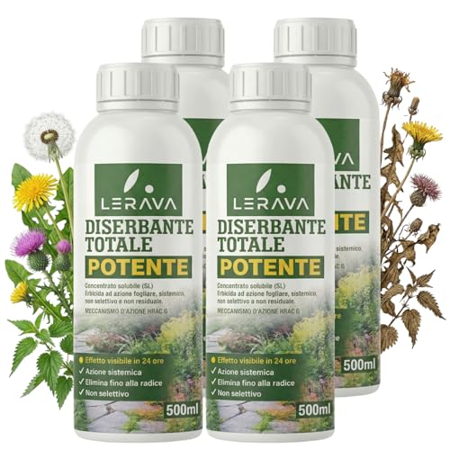 LERAVA® Diserbante Totale Potente (4x500 ml) - Glifosato erbicida contro