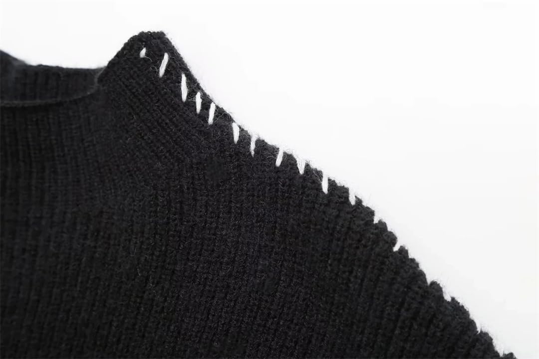 Maglione da donna a collo alto a maniche lunghe patchwork casual pullover lavorato a maglia