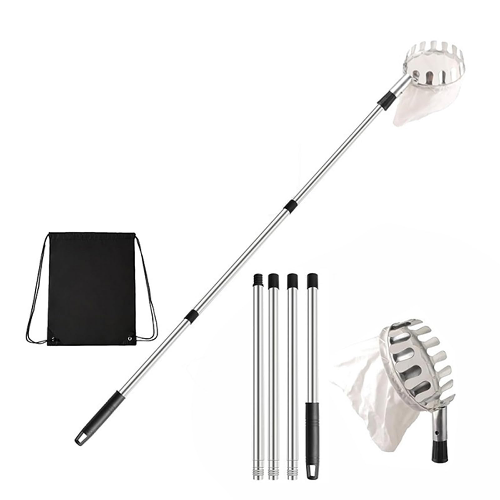 Loytv Length Fruit Harvest Handle Commercial Grade Stainless Steel Construction Lightweight Design For Park Farm Home Gardening Adjustable Fruit Pickers
