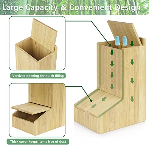 Exttlliy Earplug Holder Ear Plug Dispenser Wall Mount or Standing Universal Bamboo Holder for Small Bulk Accessories - Earplugs, Finger Cots, Laundry Pods, Clean Wipes Accessory Dispenser