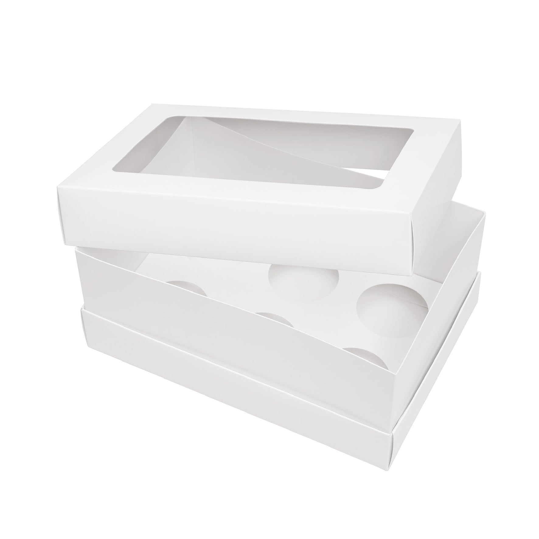 The Baked Studio White - Pack Of 5 - Extra Deep Cupcake Boxes With Extension Piece – Holds Tall Cupcakes – Clear Window Lid – Sturdy Bakery Gift Box (6 Holes)