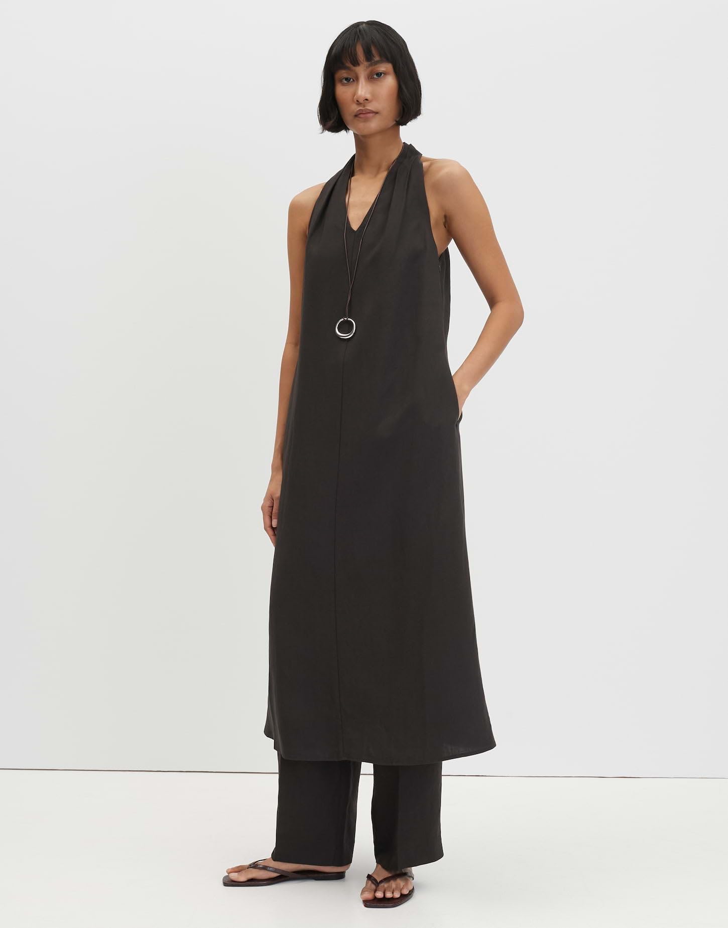 someday Damen Midikleid | Neckholderkleid aus Viskose Leinen Mix