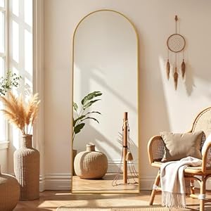 Simple Deluxe Arched Mirror Full Length, 59″x16″, Body Wall Mirror with Shatter-Proof Glass, Gold Aluminum Frame, Floor-Standing, Wall-Mounted, Leaning