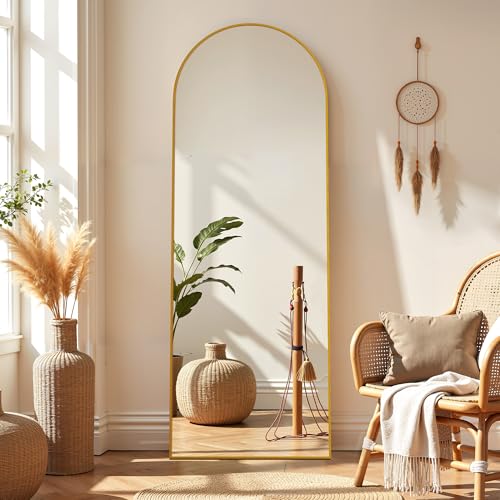Simple Deluxe Arched Mirror Full Length, 59″x16″, Body Wall Mirror with Shatter-Proof Glass, Gold Aluminum Frame, Floor-Standing, Wall-Mounted, Leaning