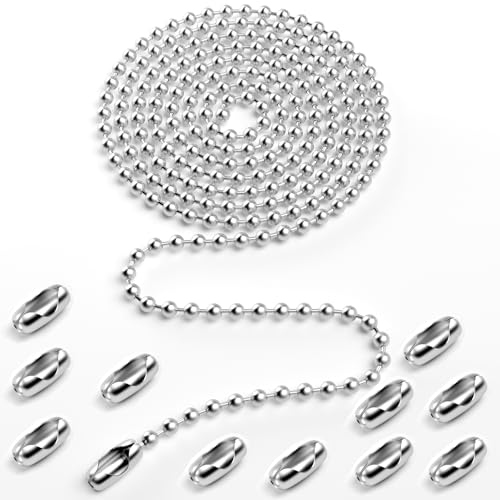 Image of 120-inch Ceiling Fan Pull Chain, Pull Chain Extension for Ceiling Fans and Light Fixture, Rust Proof Stainless Steel 3mm Beaded Ball Chain with 12 Matching Connectors (Silver)