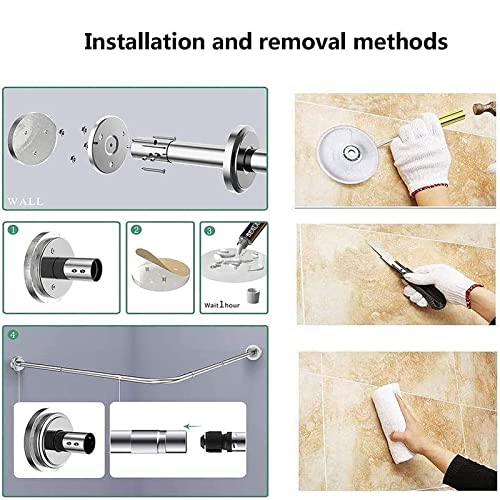 Tringle à rideau de douche incurvée sans perçage extensible en L ajustable - 7