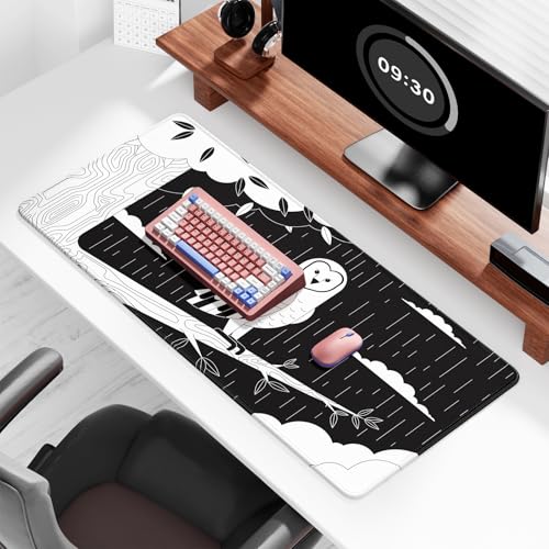 Image of Auhoahsil Desk Mat, Ultra Large Mouse Pad, XXL Gaming Mousepad, Pretty Desk Pad, Big Extended Full Size Desktop Desk Matt for Keyboard, Laptop & Computer, 35.5 x 15.7 in, Gothic Black White Owl