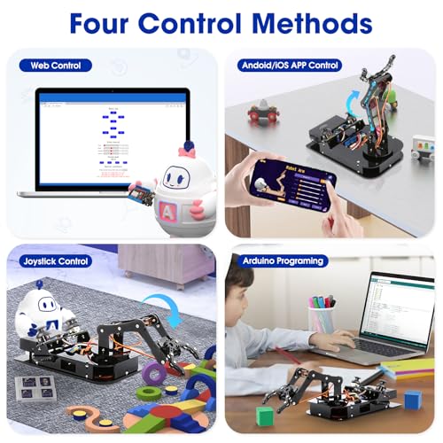 Image of 4DOF Robotic Arm Kit for Kids Compatible with Arduino IDE, Programming ESP32 Smart Robot Arm Building Kit STEM Educational Desktop Toy with Joystick and Web App Control for Children Ages 8+ and Adults