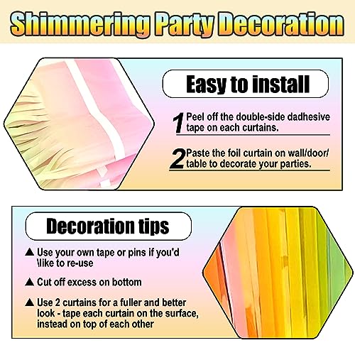 Image of 6 Pack Rainbow A Foil Fringe Curtain Backdrop, 3.28Ft x 8.2Ft Metallic Tinsel Foil Fringe Streamer Curtains for Photo Booth, Christmas Day, Thanksgiving, Wedding, New Year Party Decorations