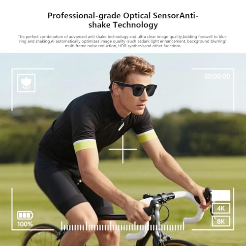 Oucscru AI Smart Glasses with ChatGPT, 8MP Camera Glasses with Camera and Audio, AI Translation Sunglasses with 164 Languages, Bluetooth Sunglasses with Voice/Calling, 8-Hour Music, Photochromic Lens