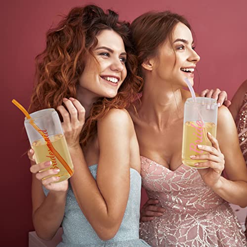 12 Pcs Bride Bridesmaid Drinking Glasses Bridal Can Shaped Cups Bridesmaid Gifts Glass Tumbler 16Oz Beer Glasses Stemless Champagne Flutes With Straw For Bridal Shower Bachelorette Party Wedding Day #TOP2