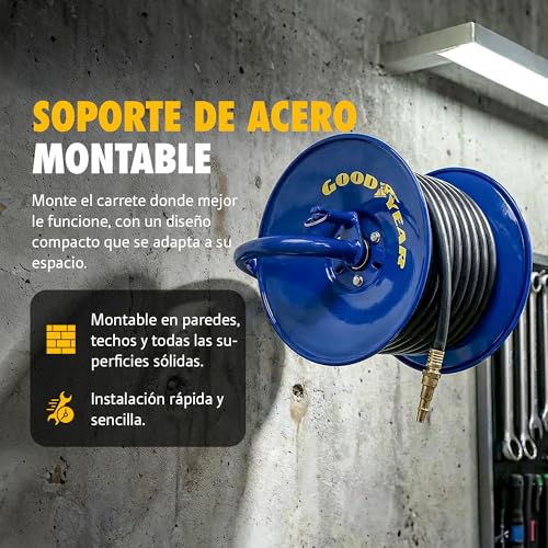 Carrete de manguera de aire para garaje Goodyear de acero con manivela 4