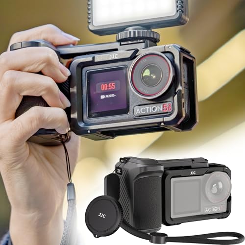 Image of JJC Action 5 Pro Handle Grip Kit for DJI Osmo Action 5 4 3 / Xtra Edge Pro Accessories, Street Photography Magnetic Expansion Kit & Metal Cage with Cold Shoe, Lens Cap, Lanyard, Side Battery Slot