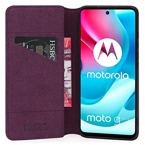 32nd Classic Series 2.0, Real Leather Book Wallet Flip Case Cover For Motorola Moto G60S, Real Leather Design With Card Slot - Image 2